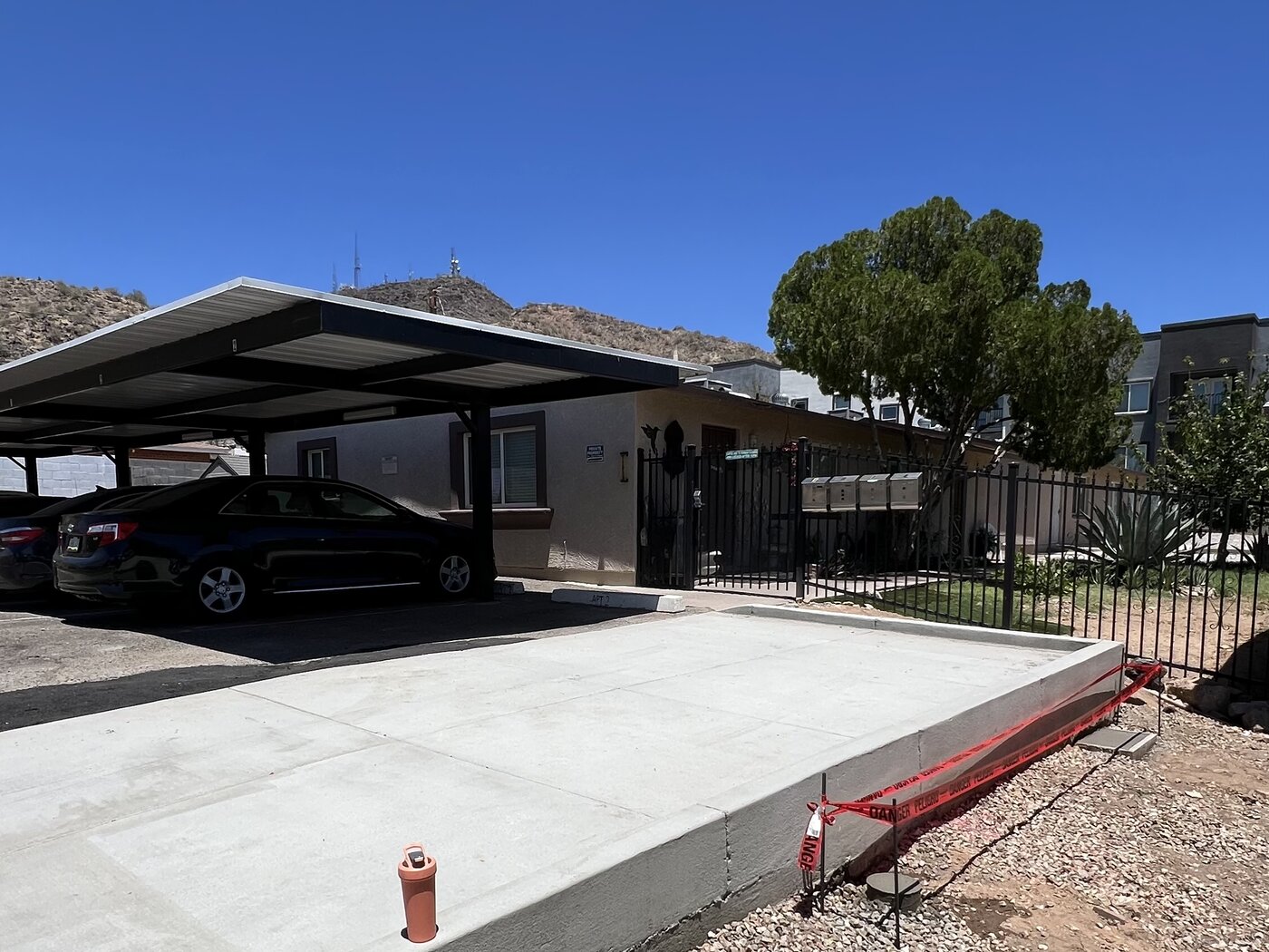 New concrete slab, before carport extension
